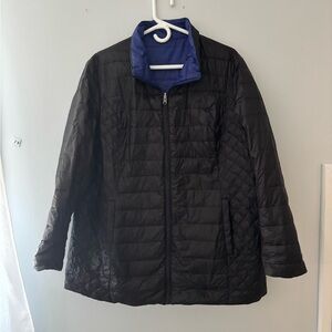 Women's Black Quilted Jacket with Blue Collar